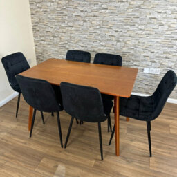 Doubs Dining Table And 6 Black Velvet Chairs Set And Walnut Effect Table - thumbnail 4
