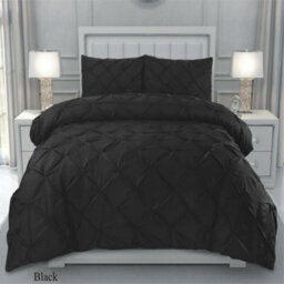 TheWhiteWater Limited Pintuck Duvet Cover Set + Matching Pillowcases, Hand Stitches Quilt Bedding Set - Black - thumbnail 3