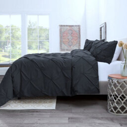 TheWhiteWater Limited Pintuck Duvet Cover Set + Matching Pillowcases, Hand Stitches Quilt Bedding Set - Black - thumbnail 7