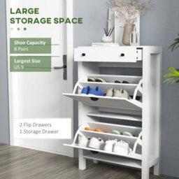 Wyld Haus Sora White Slim Shoe Cabinet With 2 Flip Drawers And Top Drawer, 60W X 24D X 97H Cm - thumbnail 5