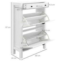 Wyld Haus Sora White Slim Shoe Cabinet With 2 Flip Drawers And Top Drawer, 60W X 24D X 97H Cm - thumbnail 4