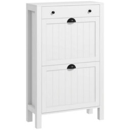 Wyld Haus Sora White Slim Shoe Cabinet With 2 Flip Drawers And Top Drawer, 60W X 24D X 97H Cm - thumbnail 2