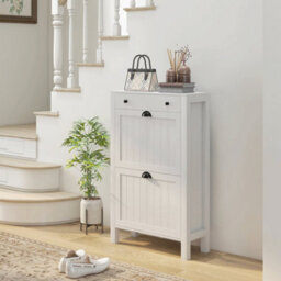 Wyld Haus Sora White Slim Shoe Cabinet With 2 Flip Drawers And Top Drawer, 60W X 24D X 97H Cm - thumbnail 3