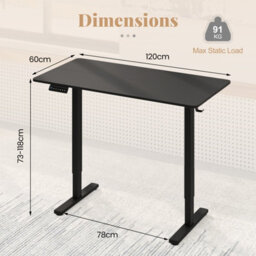 Gainoom Ergonomic Black Stand Up Desk 120X60Cm Electric Standing Computer Desk - thumbnail 2