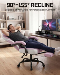 Luckracer Fabric Gaming Chair With Footrest, Ergonomic Computer Desk Chair With Pocket Spring Cushion Home Office Chair, Pink - thumbnail 8