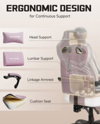 Luckracer Fabric Gaming Chair With Footrest, Ergonomic Computer Desk Chair With Pocket Spring Cushion Home Office Chair, Pink - thumbnail 7