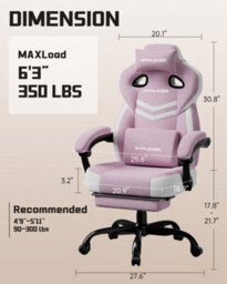Luckracer Fabric Gaming Chair With Footrest, Ergonomic Computer Desk Chair With Pocket Spring Cushion Home Office Chair, Pink - thumbnail 4