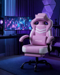 Luckracer Fabric Gaming Chair With Footrest, Ergonomic Computer Desk Chair With Pocket Spring Cushion Home Office Chair, Pink - thumbnail 3