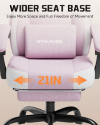 Luckracer Fabric Gaming Chair With Footrest, Ergonomic Computer Desk Chair With Pocket Spring Cushion Home Office Chair, Pink - thumbnail 5