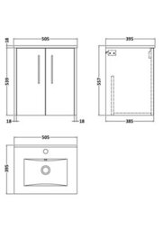 Hudson Reed Juno Wall Hung 2 Soft Close Door Vanity Unit With Minimalist 1Tap Hole Basin In Metallic Slate Finish, 500mm - thumbnail 7