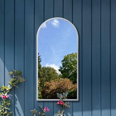 MirrorOutlet The Arcus White Metal Framed Arched Garden Wall Mirror 120Cm X 60Cm - image 1