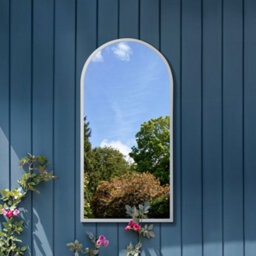 MirrorOutlet The Arcus White Metal Framed Arched Garden Wall Mirror 120Cm X 60Cm