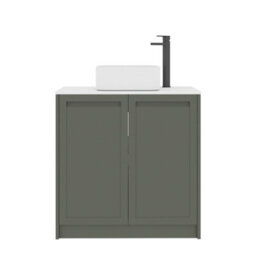 Royal Bathrooms Royal Bathroom Elmore 800mm Matt Green Freestanding Countertop Bathroom Vanity Unit 2 Door Plain White Worktop With Elena Basin - thumbnail 7