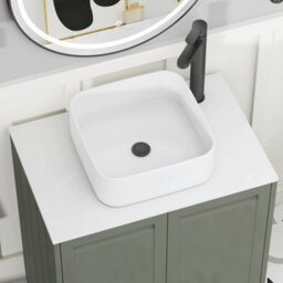 Royal Bathrooms Royal Bathroom Elmore 800mm Matt Green Freestanding Countertop Bathroom Vanity Unit 2 Door Plain White Worktop With Elena Basin - thumbnail 4