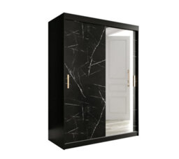 Arte Elegant Black Geneva T2 Sliding Door Wardrobe W1500mm H2000mm D620mm - Mirrored Door, Gold Handles, Ample Storage - thumbnail 1