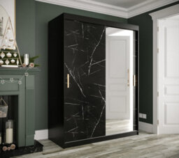 Arte Elegant Black Geneva T2 Sliding Door Wardrobe W1500mm H2000mm D620mm - Mirrored Door, Gold Handles, Ample Storage - thumbnail 2