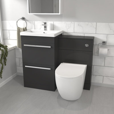 Nes Home Anthracite Basin Vanity Cabinet With Wc Unit & Back To Wall Toilet - image 1