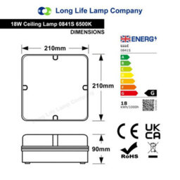 Long Life Lamps Company 18W Square Led Ceiling Flush Mount Light Ip65 6500K Bright Daylight 0841S-F - thumbnail 2