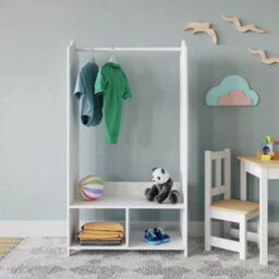 Urbn-Living Urbnliving 120Cm Height Kids Mdf Wooden Hanging Clothes Rail Wardrobe Storage Display Shelves & Mirror - thumbnail 2