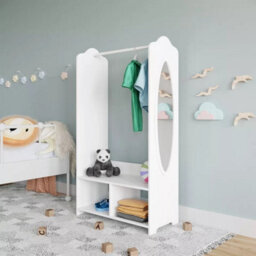 Urbn-Living Urbnliving 120Cm Height Kids Mdf Wooden Hanging Clothes Rail Wardrobe Storage Display Shelves & Mirror - thumbnail 1
