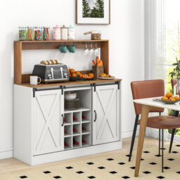 Costway Coffee Bar Cabinet W/ Charging Station 120Cm Wine Cabinet Removable Wine Rack - thumbnail 8