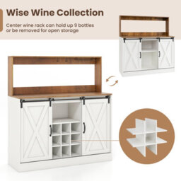 Costway Coffee Bar Cabinet W/ Charging Station 120Cm Wine Cabinet Removable Wine Rack - thumbnail 5