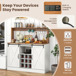 Costway Coffee Bar Cabinet W/ Charging Station 120Cm Wine Cabinet Removable Wine Rack - thumbnail 6