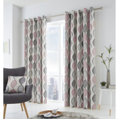 Fusion Lennox Modern Geo Print Pink Eyelet Curtains - image 1