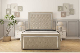 "Sloomy Sofia Chrome Cream Plush Bed Frame With 50"" Upholstered Headboard 3' Single"