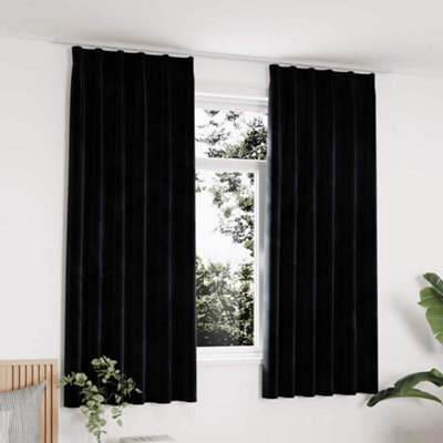 Berkfield Blackout Curtains 2 Pcs With Hooks Velvet Black 140X175 Cm - image 1