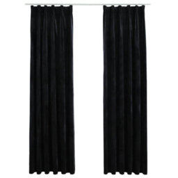 Berkfield Blackout Curtains 2 Pcs With Hooks Velvet Black 140X175 Cm - thumbnail 2