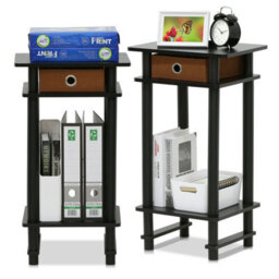 Walplus Furinno Turn-N-Tube Tall End Table With Bin, Espresso/brown, Set Of 2