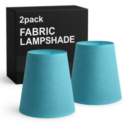 2 Pack Fabric Lampshade Light Blue With A60 Led Bulb, Premium Quality Shade For Floor Lamps, Ceiling & Pendant Lights