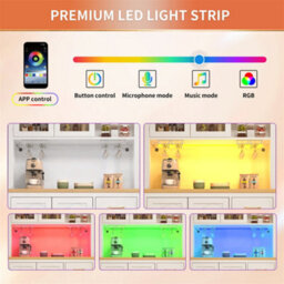 Abrihome Sideboard, Storage Cabinet, Kitchen Cabinet, Buffet Cabinet, Farmhouse Style, 4 Doors, With Led Light Strip & Drink Holders, White - thumbnail 3