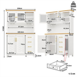 Abrihome Sideboard, Storage Cabinet, Kitchen Cabinet, Buffet Cabinet, Farmhouse Style, 4 Doors, With Led Light Strip & Drink Holders, White - thumbnail 5