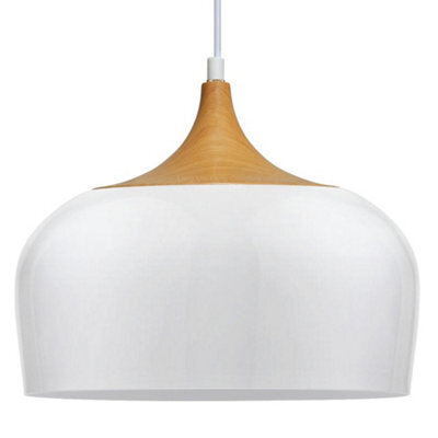 Long Life Lamps Company Nordic Modern Gloss White Ceiling Pendant Light Metal Lamp Shade Wood Effect Detail H3048 - image 1