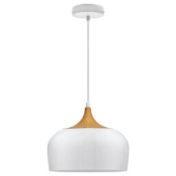 Long Life Lamps Company Nordic Modern Gloss White Ceiling Pendant Light Metal Lamp Shade Wood Effect Detail H3048 - thumbnail 4
