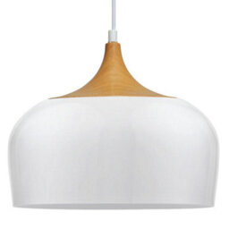 Long Life Lamps Company Nordic Modern Gloss White Ceiling Pendant Light Metal Lamp Shade Wood Effect Detail H3048