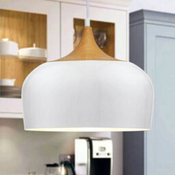 Long Life Lamps Company Nordic Modern Gloss White Ceiling Pendant Light Metal Lamp Shade Wood Effect Detail H3048 - thumbnail 6