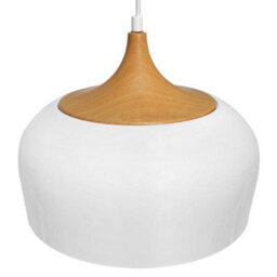 Long Life Lamps Company Nordic Modern Gloss White Ceiling Pendant Light Metal Lamp Shade Wood Effect Detail H3048 - thumbnail 3