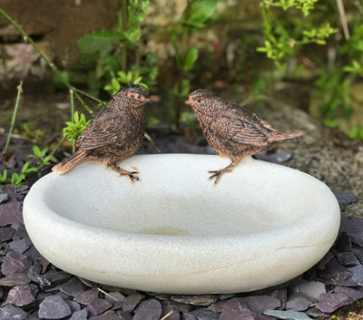 Animal Crackers Bird Bath Or Feeder, Aged Stone Effect Bowl With 2 Decorative Bronze Effect Wrens. Ideal Bird Lover Gift. - image 1