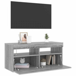 Berkfield Modern Tv Cabinet With Led Lights Grey Sonoma 90X35X40 Cm - thumbnail 4
