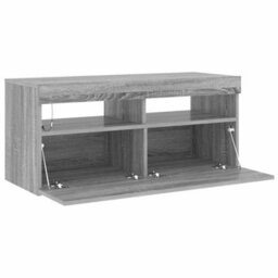 Berkfield Modern Tv Cabinet With Led Lights Grey Sonoma 90X35X40 Cm - thumbnail 7