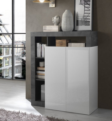 FurniComp LTD Furnicomp Lorenzo 2 Door White Gloss And Anthracite Tall Sideboard/highboard - image 1