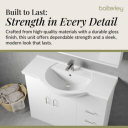 Balterley 2 Door 3 Drawer Vanity Basin Unit With Round Basin - 1050mm - Gloss White - thumbnail 6