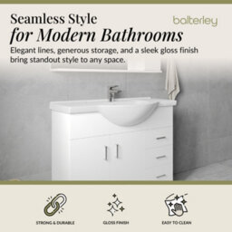 Balterley 2 Door 3 Drawer Vanity Basin Unit With Round Basin - 1050mm - Gloss White - thumbnail 3