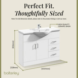 Balterley 2 Door 3 Drawer Vanity Basin Unit With Round Basin - 1050mm - Gloss White - thumbnail 5