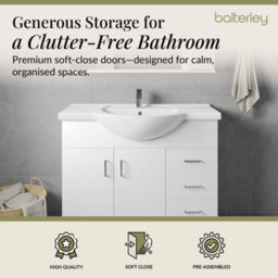 Balterley 2 Door 3 Drawer Vanity Basin Unit With Round Basin - 1050mm - Gloss White - thumbnail 2
