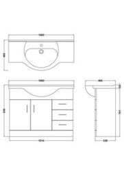 Balterley 2 Door 3 Drawer Vanity Basin Unit With Round Basin - 1050mm - Gloss White - thumbnail 8