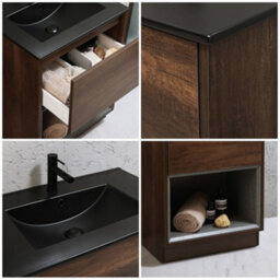 Homestylestore Dark Oak 612mm Bathroom Vanity Unit Open Shelf And Graphite Basin - thumbnail 3